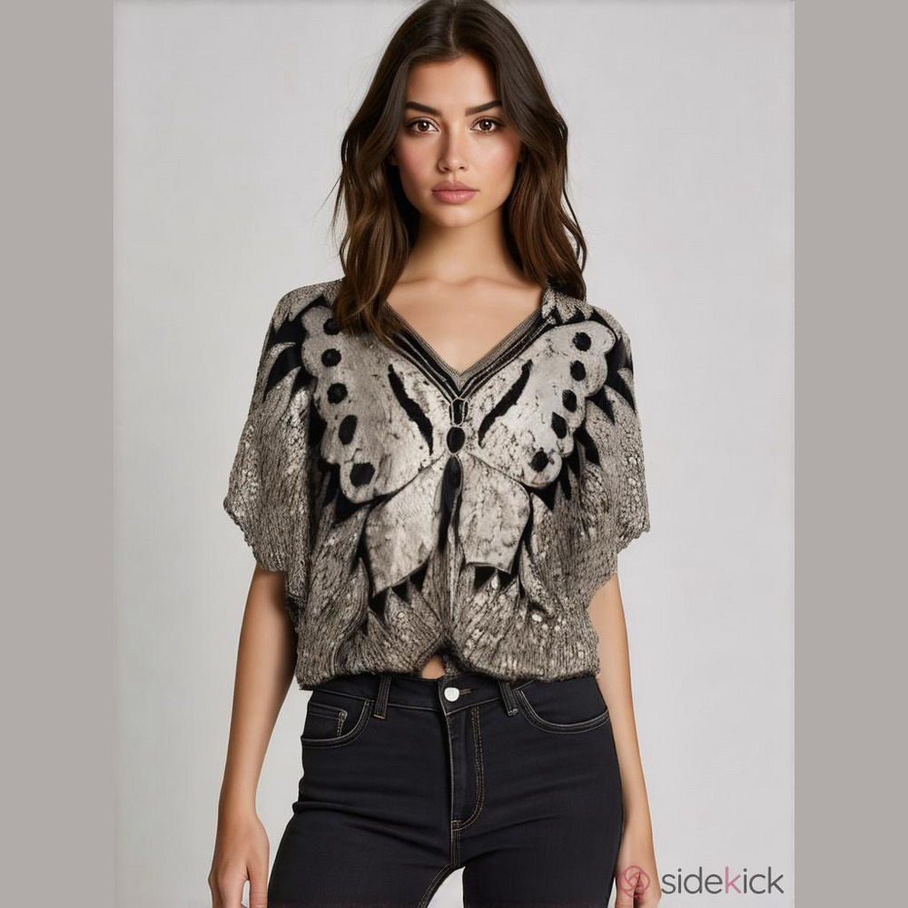 VINTAGE~SILK SEQUIN BUTTERFLY BLOUSE~26X24~ NWT - Picture 2 of 10